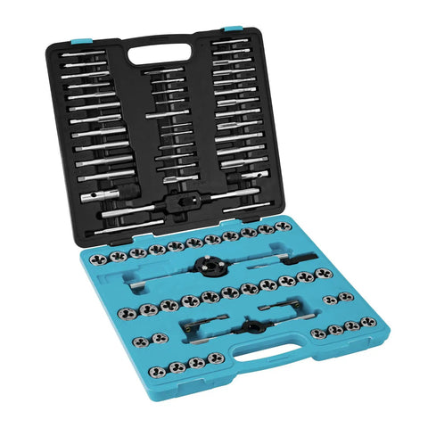 76 Piece Tap And Die Set For Metric And Standard Threads Rethreading Kit in durable GCr15 steel case for DIY metalworking