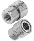 No-Fuss 1/4 Inch Pressure Washer Quick Connect Fittings Stainless Steel Adapter With 1/4 Inch Quick Disconnect Socket To 1/4 Inch NPT Female Coupler Up To 5000 PSI, showing two stainless steel adapters.