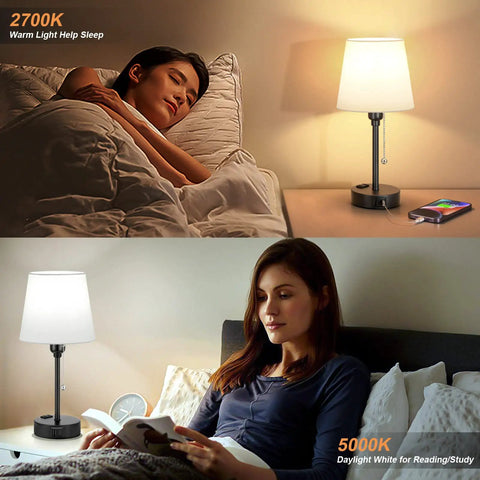 Set Of 2 Cozy Bedside Lamps For Bedrooms With 3 Color Temperatures From 2700K To 5000K USB C And USB A Charging Port And AC Outlet