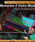 G9 Live Sound Card And Streaming Mixer with Built-In Audio Interface and 4.5 Inch HD Screen displayed on a desk.