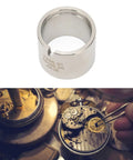 Stainless steel Watch Movement Holder And Base Tool For SKX007 NH35 7S26 7S36 4R Movements, shown with a watch repair scene.