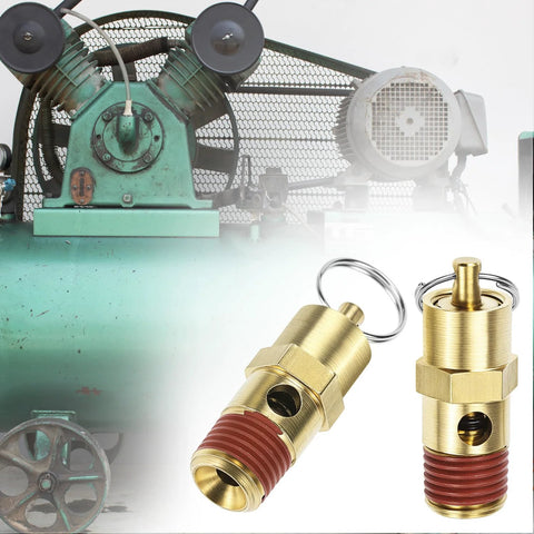 QWORK brass pressure relief valve, 2-pack, 1/4 in NPT, 150 PSI air compressor check valve with seal thread locks