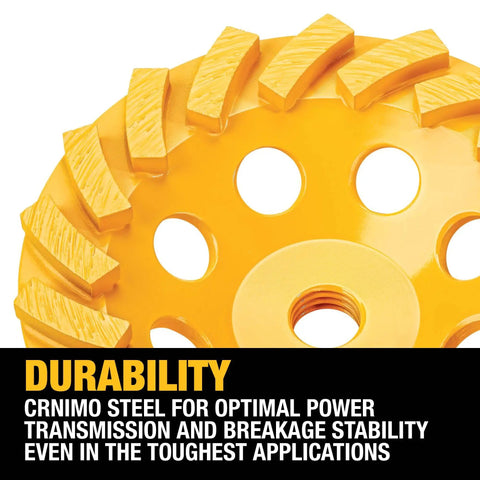 Close-up of 4 Inch XP Turbo Diamond Cup Wheel For Multi Material Cutting And Grinding On Wood Plastics Mild Steel and Masonry