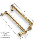 2 Pack 5 Inch Hole Center Brushed Brass Cabinet Pulls Heavy Duty Solid Zinc Alloy Handles with measurements displayed