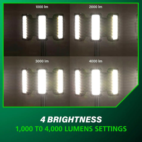 18V Cordless Tripod Work Light With 4000 Lumens Of Beast Bright LED Power 66 LEDs brightness settings from 1000 to 4000 lumens