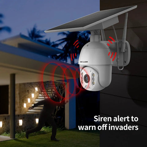 Outdoor WiFi Security Camera With Solar Power And Rechargeable Battery 360 Degree Pan Tilt 1080P HD Video Color Night Vision Motion Detection Two Way Talk Remote Access Easy Setup For Your Home Surveillance