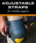 Person adjusting Extra Large Work Knee Pads With Heavy Duty Foam Padding Anti Slip Double Straps for Indoor and Outdoor Jobs.