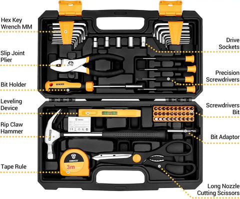 62 Piece Household Tool Kit With Plastic Toolbox And Storage Case Basic Home Tool Set With Hand Tools For Everyday Repairs