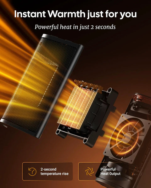 Powerful 1500W Portable Space Heater With Thermostat 70 Degree Oscillation showcasing internal heating components