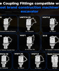 10-piece metal hydraulic test connector tee kit for construction machinery excavators; grid view shows various thread sizes