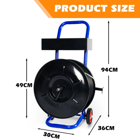 Heavy Duty Strapping Dispenser Cart For 8x8 Steel And Poly Strapping Coils, Durable Steel Construction With Spacious Tray For Strapping Tool, Seals, And Gloves, Keeps Coils From Unwinding On Oscillating Coils, 94cm x 49cm size