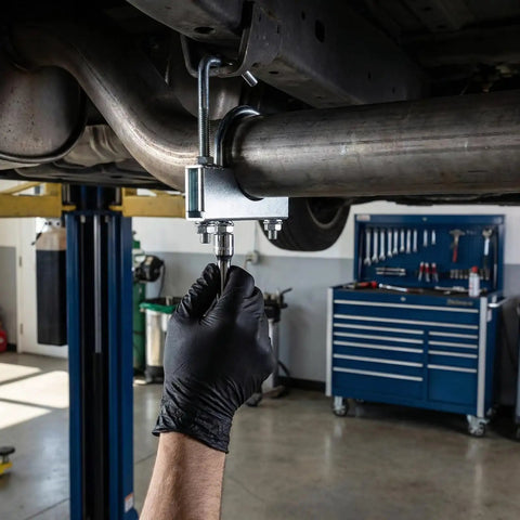 Installing Two Pack Exhaust Clamp With Hanger For 3 Inch Exhaust Pipe Heavy Duty Universal Exhaust Hanger Kit under a car