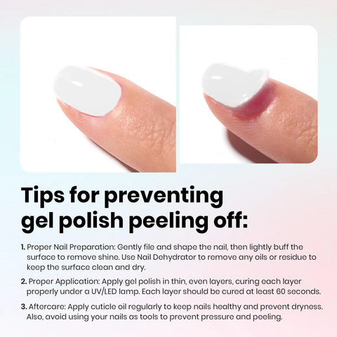 Close-up of nail with HEMA Free Gel Polish Set With Base Coat And Top Coat For Sensitive Nails White Gel Nail Polish 15ml applied.
