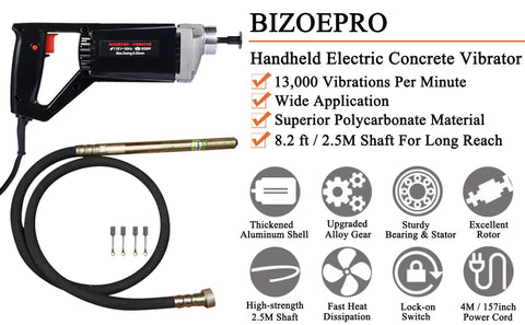 Handheld Power Concrete Vibrator 950W 13000 RPM With Two And A Half Meter Shaft Pencil Vibrator with lock-on button and accessories