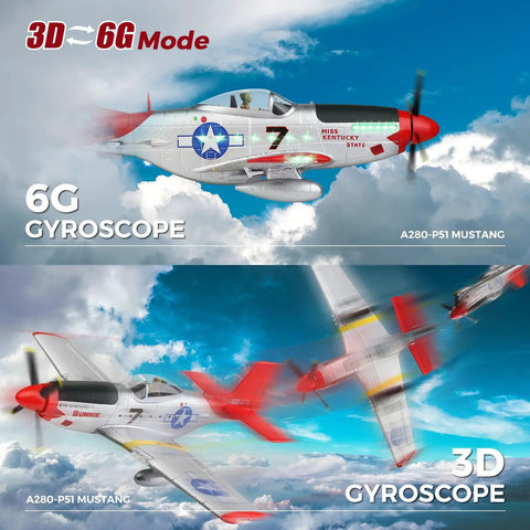 P51 Mustang 4 Channel RC Airplane With Lights, 6G and 3D Brushless Power, 2.4G Remote Control Aircraft in flight
