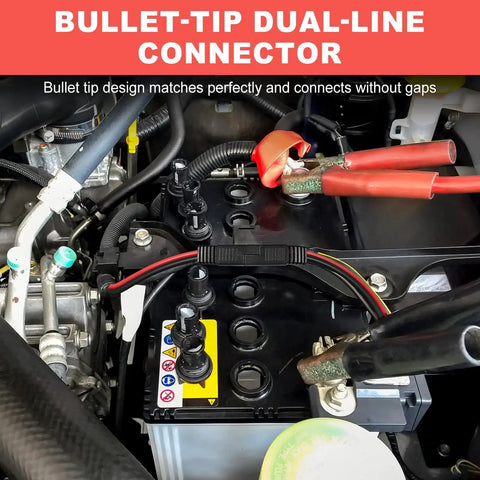 Battery with Beefy 2 Pack 2 Pin Quick Disconnect Polarized SAE Wire Harness connected in engine compartment