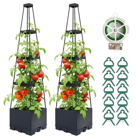 Two Pack Raised Garden Bed Planter Box With Trellis For Tomatoes And Climbing Plants, 57 Inch Self Watering Planter With Trellis