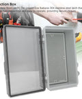 Big Abs Plastic Electrical Junction Box 175x275x110mm Waterproof Ip67 Enclosure open to show interior with stainless steel latch.
