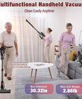 Cordless Vacuum Cleaner With 450W Motor And 40KPa Max Suction used by elderly man and woman in living room setting