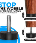 12 Pack All Rubber Quarter Inch 20 UNC Leveling Feet With Inserts, shown at 0.35 to 0.85 inches, adjustable for tables and chairs