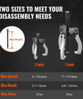 Gear Puller Set With 3 Inch And 7 Inch Pullers, 3 Jaw Gear Bearing Flywheel Pulley Removal Tool, shown with max spread and reach.