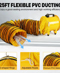 12 Inch High Velocity Blower Fan With 16 Ft Flexible Duct Hose, yellow industrial vent fan with extended PVC duct