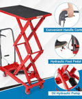 EliteEdge Hydraulic Lift Table Cart With 330 Lbs Load Capacity And 50 Inch Max Height Featuring Double Scissor Design, showing foot pedal and handle.