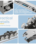 Close-up details of Heavy Duty Hidden Sliding Barn Door Hardware And Track For 30 To 47 Inch Doors, showing rollers and components.