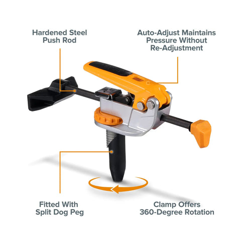 Auto-Adjust Bench Dog Clamp For 3/4 Bench Dog Holes, 3.75 Inch Capacity, Heavy Duty Steel Toggle Clamp For Woodworking, Precision Push Rod Clamp, Built Tough For Quick, No-Fuss Setup, 360-degree rotation