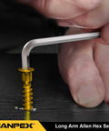 Long Arm Ball End Hex Key Set Hanpex 18 Piece With Metric And Imperial Allen Wrenches in use on a screw.
