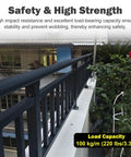 Level Up Your Outdoor Setup With These Rock Solid Railing Extenders Quick Bolt On Adds Major Height Locks In Privacy And Safety Tight Fit For Any Deck Or Patio Fence Today. Black powder-coated railing showing load capacity.
