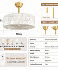 17.7Inch Shell Fandelier Ceiling Fan with Light,Boho Caged Chandelier Fan with Capiz shell shade and remote control features.