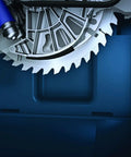 Dual Activation Cartridge Unit With Two Single Shot Cylinders For Two Activations No Brainer Reset In Under Sixty Seconds After Blade Drop Wide Range Of Blade Compatibility With Most Standard 10 Inch Fine Finish Saws close-up view of blade mechanism