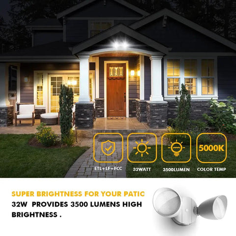 Built Street Tough Dual Led Floodlight Knocking Out Dark Spots With 3500 Lumens And Rock Solid 32 Watt Power Boasting Fully Swivel Double Heads And Heavy Duty Metal Housing For Patio Yard