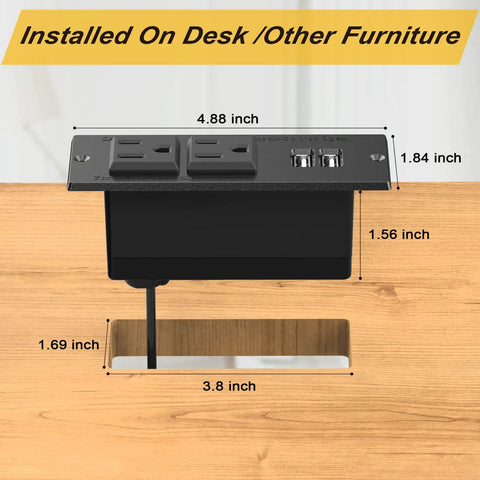 Flush Mount Desk Power Strip With Recessed Grommet 2 Outlets And 2 USB Ports 9.85 Ft Extension Cord ETL Listed
