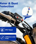 120-Piece Heat Shrink Solder Seal Wire Connectors Kit with waterproof butt splice connectors on a motorcycle handlebar wiring