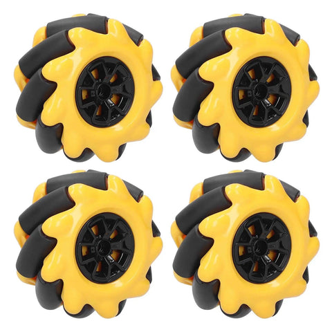 Mecanum Wheels Omnidirectional For DIY Robot Builds Rubber Coated ABS Wheels Yellow Black Finish 60mm Diameter Ideal For TT Motor Robotics Projects Two Or Four Wheel Set