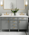 Bathroom scene showcasing Brushed Gold 9-Inch Modern Hand Towel Bar Wall Mounted Towel Hanger Align Collection With Easy Install Durable Metal Construction Coordinating Bath Accessory For Luxe Bath And Kitchen Vibes YB0486BG.