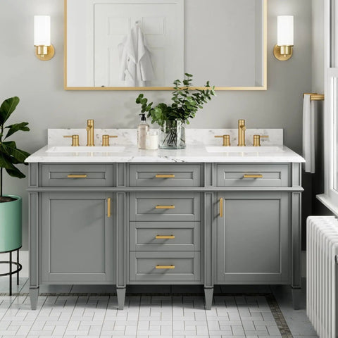 Bathroom scene showcasing Brushed Gold 9-Inch Modern Hand Towel Bar Wall Mounted Towel Hanger Align Collection With Easy Install Durable Metal Construction Coordinating Bath Accessory For Luxe Bath And Kitchen Vibes YB0486BG.