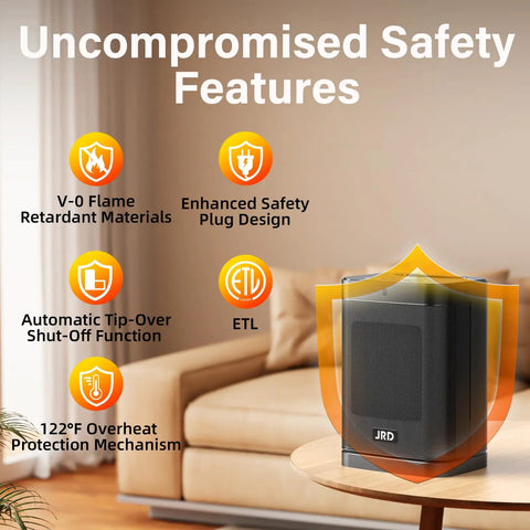 Fast Heating Ceramic Space Heater For Home And Office With 80 Degree Oscillation Thermostat in living room with safety features