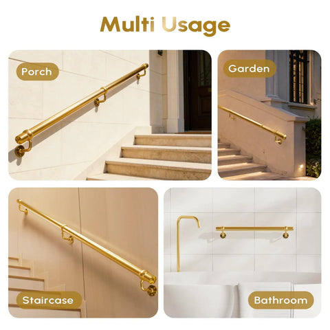 Legit Heavy Duty Six Foot Stair Handrail Kit Made From Tough 304 Stainless Steel With Badass Rust Resistant Build And Fly Gold Finish for porch, garden, staircase, and bathroom use.