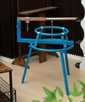 Heavy Duty Pro Grade Motorcycle Tire Changer Stand For 16 To 24 Inch Tires Bead Breaker shown in blue metal with lever handle