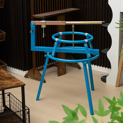 Heavy Duty Pro Grade Motorcycle Tire Changer Stand For 16 To 24 Inch Tires Bead Breaker shown in blue metal with lever handle