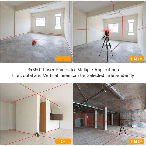 3D Self Leveling Laser Level With Three 360 Degree Laser Planes, Red Cross Lines For Full Room Layout, tripod setup