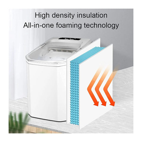 Effortless Portable Ice Cube Maker No Stress Countertop Machine showcasing high density insulation and all-in-one foaming technology.