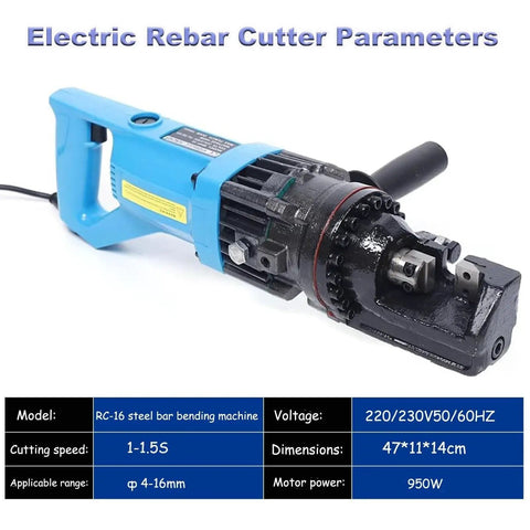 Heavy Duty Portable Electric Hydraulic Rebar Cutter Steel Bar Scissor Shear Tool with 950W motor for quick cutting.