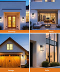 Two Pack Automatic Dusk To Dawn Exterior Wall Lights With Smart Photo Sensor Waterproof Black Coach Porch Fixture used on doorway, porch, garage and patio.