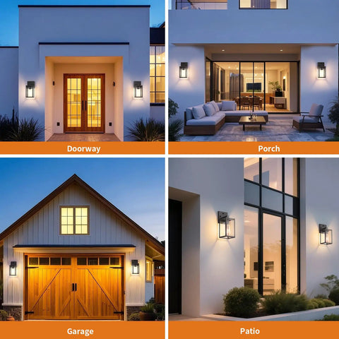 Two Pack Automatic Dusk To Dawn Exterior Wall Lights With Smart Photo Sensor Waterproof Black Coach Porch Fixture used on doorway, porch, garage and patio.