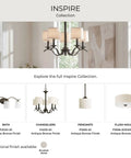 Inspire Collection lighting options including chandeliers, pendants, and flush mounts with antique bronze finish.
