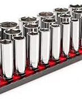 Half Inch Drive Deep Six Point Socket Set With Rails And Tray 29 Piece 10 To 38 Millimeter A Real Workhorse For Auto And Home Projects